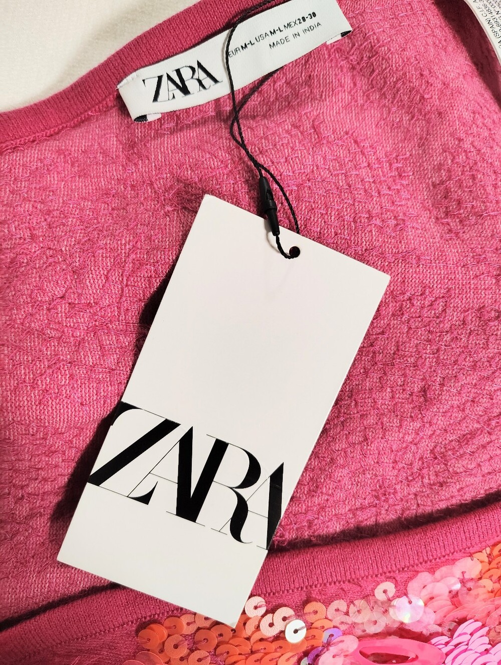NWT Zara Hot Pink Sequin Halter Crop Top Limited Edition Women's Medium / Large - Picture 6 of 12